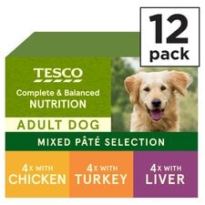 Tesco Adult Dog 12 Pate Selection Chicken Turkey Liver 1.8Kg