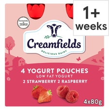 Creamfields 4 Pack Strawberry Raspberry Yogurt Pouches 320G