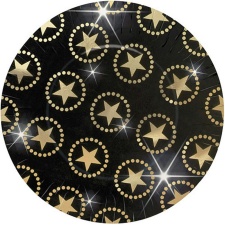 Amscan 10.5in Star Attraction Paper Plates - Black/Gold - 10.5in