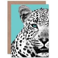 Wee Blue Coo Leopard Head Close Up Photograph Turquoise Animal Greeting Art Card