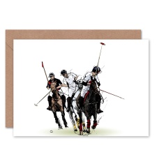 Artery8 Polo Match Game Horse Riders Sport Action Shot Painting Greeting Card