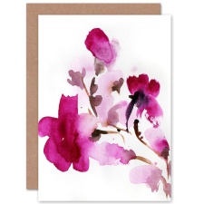 Artery8 Abstract Spring Flower Blossom Pink Watercolour Floral Greeting Card