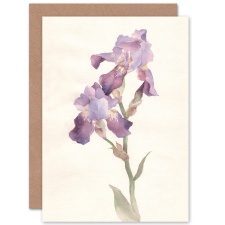 Artery8 Violet Iris Spring Flower Bloom Soft Watercolour Floral Greeting Card