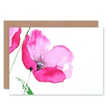 Wee Blue Coo Poppy Flower Bloom Pink Watercolour Nature Floral Greeting Art Card