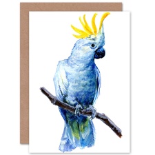 Artery8 Crested Cockatoo Parrot Bird on Branch Bright Animal Greeting Card