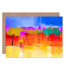 Artery8 Abstract Landscape With Trees Painting Vibrant Colourful Greeting Card