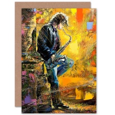 Artery8 Street Musician Jazz Saxophone Music Player Painting Greeting Card