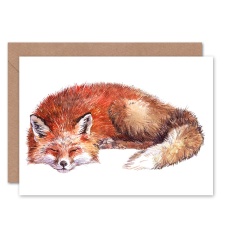 Artery8 Cute Red Fox Sleeping Bright Watercolour Painting Animal Greeting Card