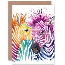 Artery8 Rainbow Zebra Colourful Watercolour Painting Animal Greeting Card