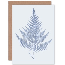 Wee Blue Coo Cobalt Blue on White Fern Eppusum Botanical Greeting Art Card