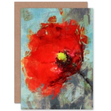 Artery8 Bright Red Poppy Flower Bloom Abstract Painting Floral Greeting Card