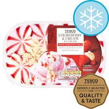 Tesco Strawberry & Cream Ice Cream Tub 900Ml