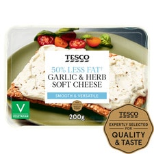 Tesco Soft Cheese 50% Less Fat Garlic & Herb 200G