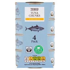 Tesco Tuna Chunks In Sunflower Oil 4 X 145G