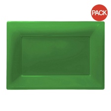 Amscan Rectangular Plastic Serving Platters (Pack Of 3) - Festive Green - 33 x 23cm