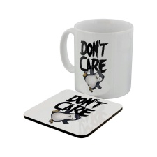 Psycho Penguin Don`t Care Mug & Coaster Set - White - One Size