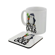 Psycho Penguin Go Hug A Cactus Mug & Coaster Set - White - One Size