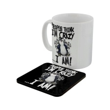 Psycho Penguin People Think I`m Crazy Mug & Coaster Set - White - One Size