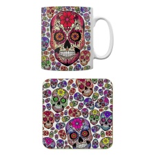 Grindstore Sugar Skull Carnival Mug & Coaster Set - White - One Size