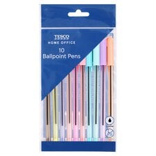 Tesco Pastel Stick Rainbow Pens Black Ink 10 Pack