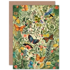 Artery8 Butterflies Flying Spring Field Folk Art Nature Greeting Card