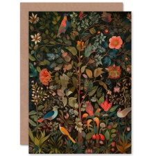 Artery8 Birds in Blooming Garden William Morris Style Nature Greeting Card