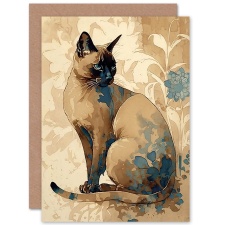 Artery8 Tonkinese Cat Lover Blue Flower Pattern Animal Greeting Card