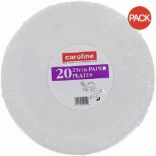 Caroline Paper Plates (Pack of 20) - White - 23cm