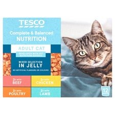 Tesco Adult Cat Food Mixed Selection In Jelly 12X100g