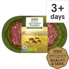 Tesco Organic 2 Beef Quarter Pounders 227G