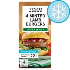 TESCO 4 MINTED LAMB BURGERS 454G