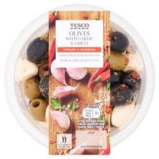 Tesco Olives With Garlic & Chilli 180g