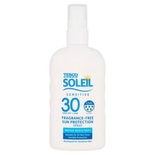 Tesco Soleil Sensitive Fragrance-Free Sun Protection Spray SPF30 200ml.