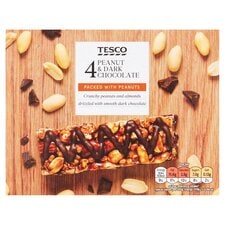 TESCO 4 PEANUT & DARK CHOCOLATE CEREAL BARS 140G