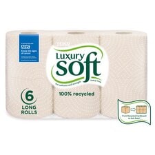 Tesco Luxury Soft 100% Recycled Toilet Tissue 6 Long Rolls