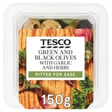 Tesco Black & Green Olives with Garlic & Herbs 150g