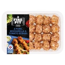 Tesco Fire Pit 4 Pork, Mozzarella & Tomato Kebabs 400G