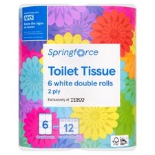 Spring Force Toilet Tissue 6 White Double Rolls