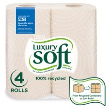 Tesco Luxury Soft 100% Recycled Toilet Tissue 4 Rolls