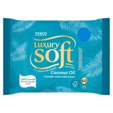 Tesco Luxury Soft 60 Flushable Moist Toilet Tissues Coconut Oil