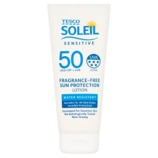 Tesco Soleil Sensitive Fragrance-Free Sun Lotion SPF50 200ml.