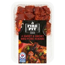 Tesco Fire Pit 4 Sweet & Smoky Pork Kebabs 340G