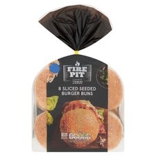 Tesco Fire Pit 8 Sliced Seeded Burger Buns