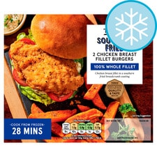 Tesco 2 Southern Fried Chicken Breast Fillet Burgers 210G