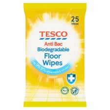 Tesco Antibacterial Biodegradable Floor Wipes Lemon 25'S