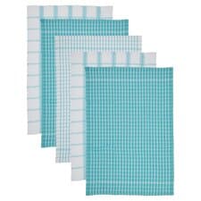 Tesco Recycled Cotton Terry Tea Towel 5 Pack Teal