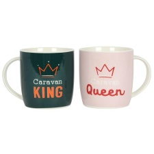 Something Different Caravan King and Queen Mug Set - Dark Green/Light Pink - One Size