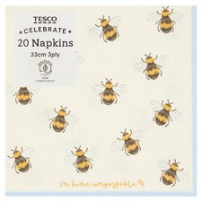 Tesco Bee Napkin 33Cm 3Ply 20 Pack