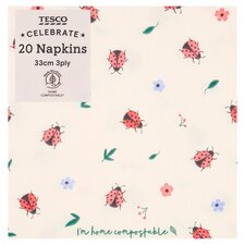 Tesco Ladybird Napkin 33Cm 3Ply 20 Pack