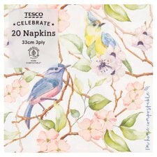 Tesco Bird Napkin 33Cm 3Ply 20 Pack